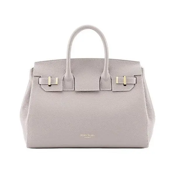 Women's Gigi Stampato Handbag - 13" Light Grey, Casual Commuter Bag, Handbags for Women, Daily Use, Detachable Strap, Modern Classic, Pebbled Calfskin
