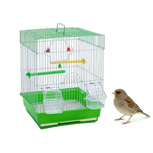 Portable Square Metal Bird Cage, Small Travel Carrier for Parakeets & Lovebirds, Secure Ventilation