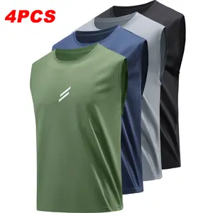 Men’s Summer Sleeveless Sports Tank Top Set (Pack of 4), Quick-Dry Breathable Mesh Fitness T‑Shirt, Loose Crew Neck Training Top for Outdoor Running, Basketball, and Casual Wear