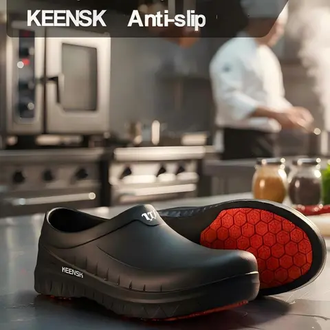 KEENSK Professional Anti-slip Work Clogs for Men & Women - Waterproof Lightweight with Wide Toe Box & Red Rubber Sole for Kitchen Restaurant Nursing Home Indoor & Outdoor Use