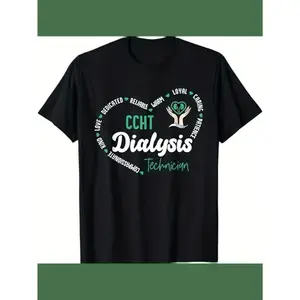 Inspirational Medical Design Dialysis Technician Men's Short-Sleeve T-Shirt - Machine-Washable Retro Vintage Metalcore Graphic Tee, Y2K Streetwear Gift, Double-Backwards Print Concert Top