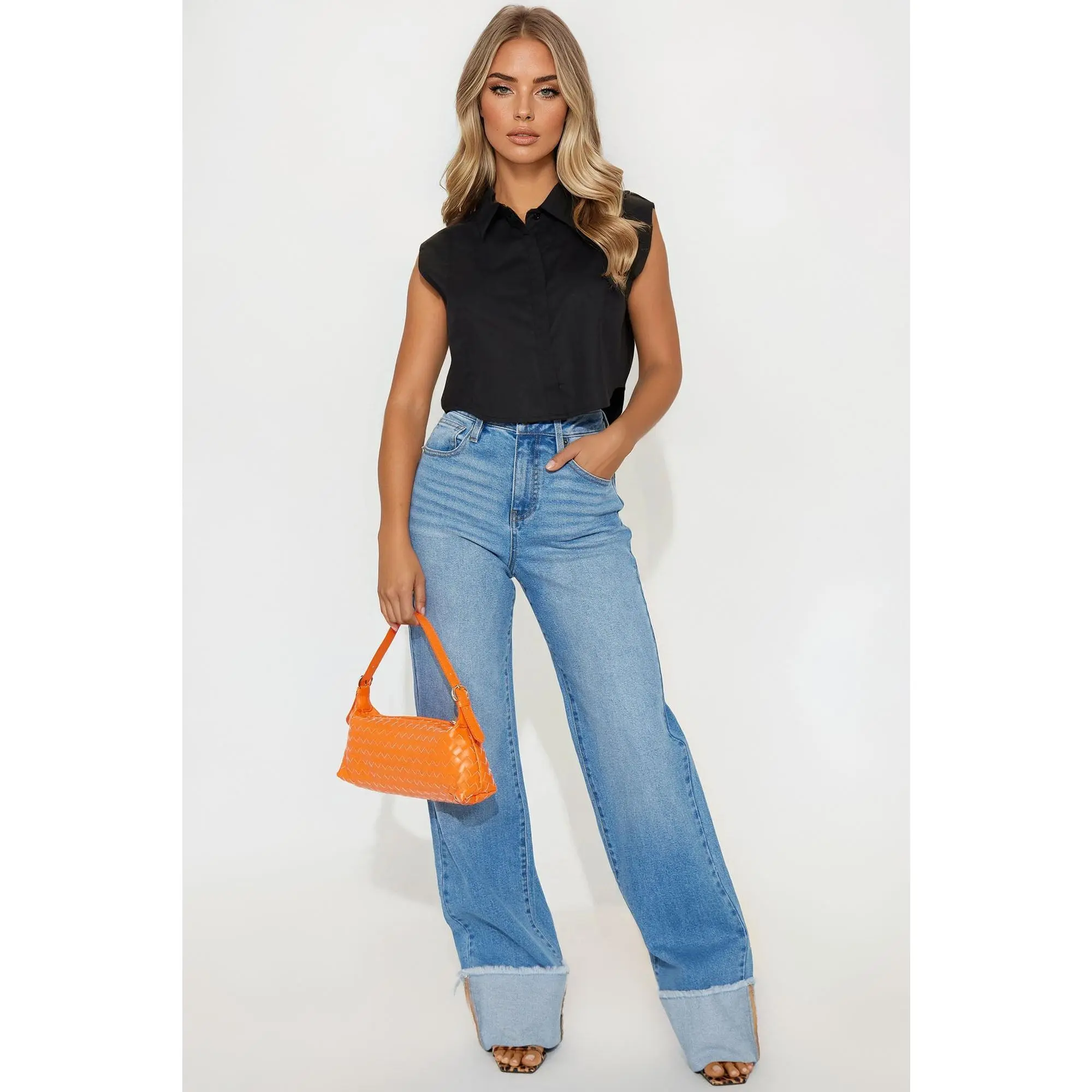 Tall All The While Cuffed Wide Leg Jeans - Light Wash