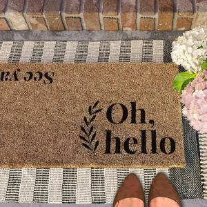 Barnyard Designs "Oh Hello / See Ya" Funny Coir Doormat, Large Outdoor Welcome Mat for Front Door Entryway, Natural Brown Farmhouse Porch Entrance Mat, Layering Decor Floor Rug,