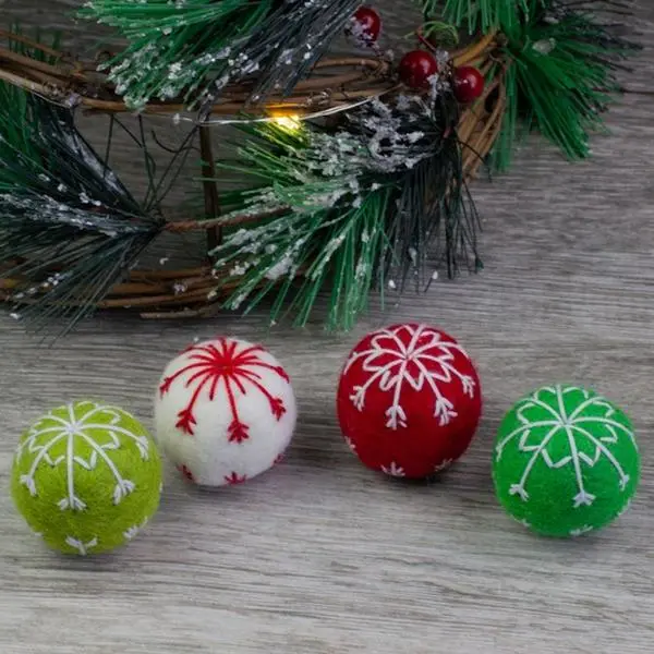 Snowflake Felt Balls- Red, Green, White
