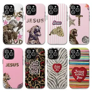 Christian Leopard Print Tough Phone Case – Elegant Faith Statement, Neutral Luxury Style for iPhone 17 16 15 14 13 12 Pro Max, Shockproof Magnetic with Lens Protector teddy bunny junk Mob Wife Devotion Core Hybrid Protective Case Cover