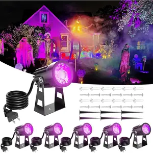 Black Light Spotlight 3W Halloween LED Black Light IP67 Waterproof UV Blacklight with 5.9Ft Cord & Stake for Fluorescent Party Poster Garden Yard Stage Decor 6 Pack