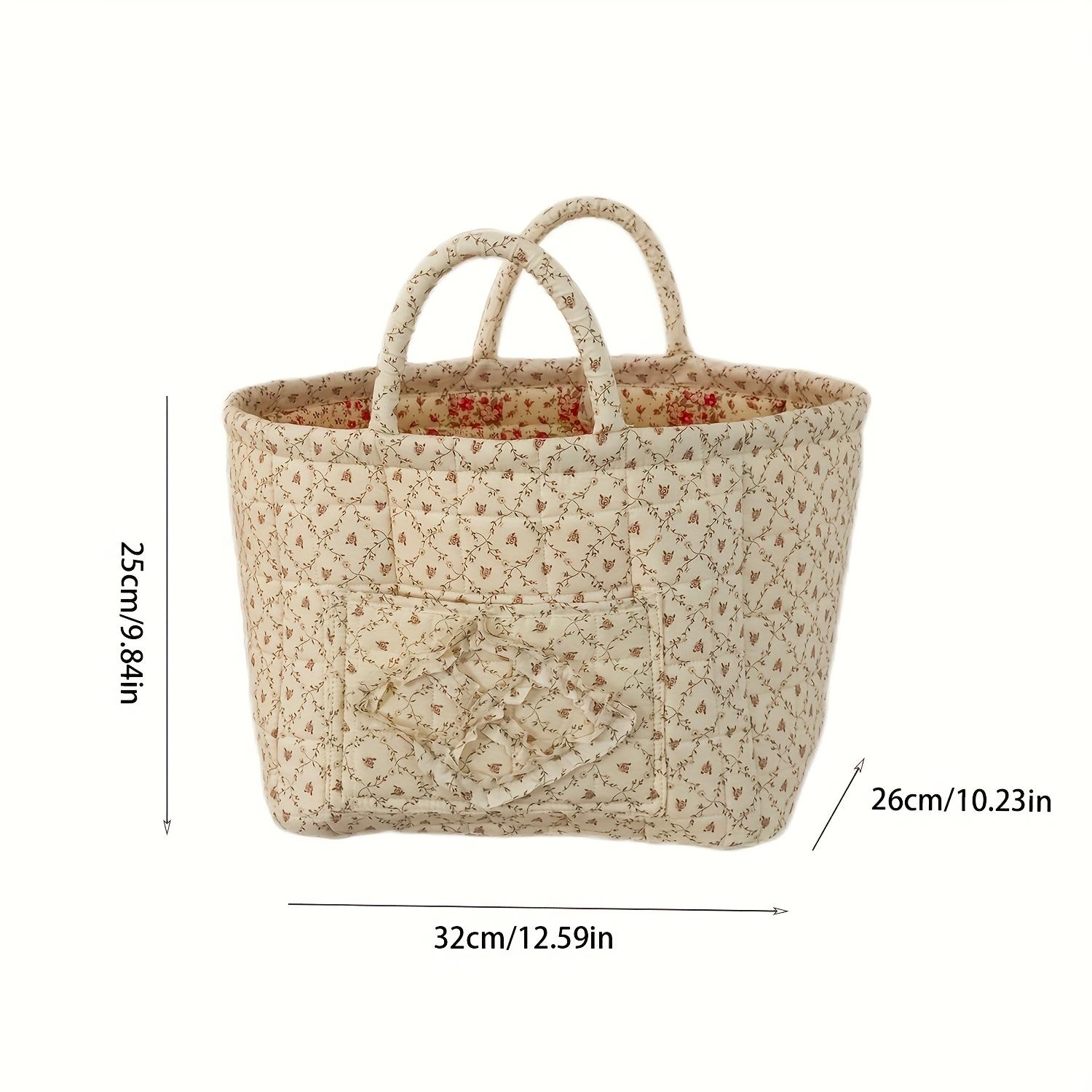Floral patchwork ruffle storage basket, large-capacity fabric tote organizer, laundry hamper, available in multiple colors