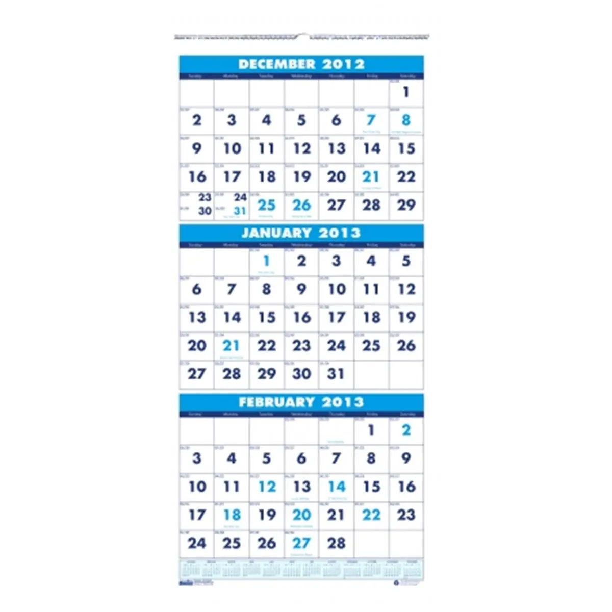 House of Doolittle 212 MAIN Compact Wire-Bound 3-Month Vertical Format Monthly Calendar Planner - Large Numbers Recycled Paper, Dual-Use Desk Option, Full Year Reference Calendar, Office Stationery Supplies