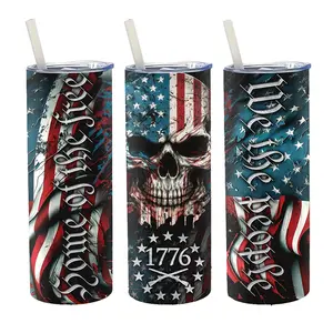 20 oz American Skull Coffee Mug - Patriotic Stainless Steel Insulated Cup with Lid and Straw, Printed with 1776 American Flag and Rough Skull Design, Perfect Gift for Patriotic Soldiers and Veterans, Keeps Drinks Hot or Cold, Show Your Pride