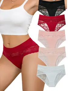 DORSU Lace Panty for Women Briefs Panty Women's Thongs Panty Lace Chic Comfy Cheekster Spliced Underwear Cheeky Lacy Brief for Ladies Multi Pack Womenswear underwear for women thong panties