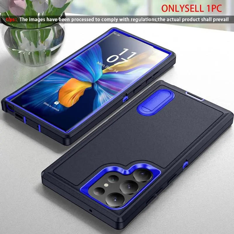 Three-In-One Colorblock Invisible Stand Matte Anti-Drop Shockproof Protective Casing Phone Case Cover, Fits Samsung Galaxy S25 Ultra S24 Ultra S23 Ultra S22 Ultra Accessories Protective Smartphone Cover