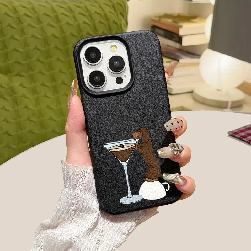 Couple's TPU Cellphone Casing - Black & White, Large Perforated Design, Creative Simple Dachshund Art, Protective Handheld Devices Accessories Compatible with iPhone 11/12/13/14/15/16/17 Pro/Pro Max/Plus summerwins