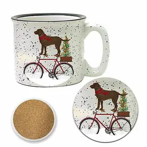 Courtside Market Brown Lab on Bike 15oz Cozy Mug & Coaster Set
