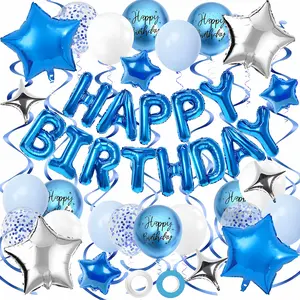 Blue/ Birthday Balloon Set, Foil Banner, Star and Confetti Latex Balloons, Unisex Party Decoration Kit, Birthday Party Decorations, Perfect for Boys and Girls
