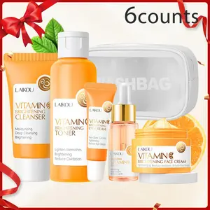 Summer Vitamin C Brightening Skincare Kit, Including 17ml Vitamin C Serum, Moisturizing Face Cream, Facial Cleanser, Eye Cream & Cosmetics Bag, Hydrating Skincare Products