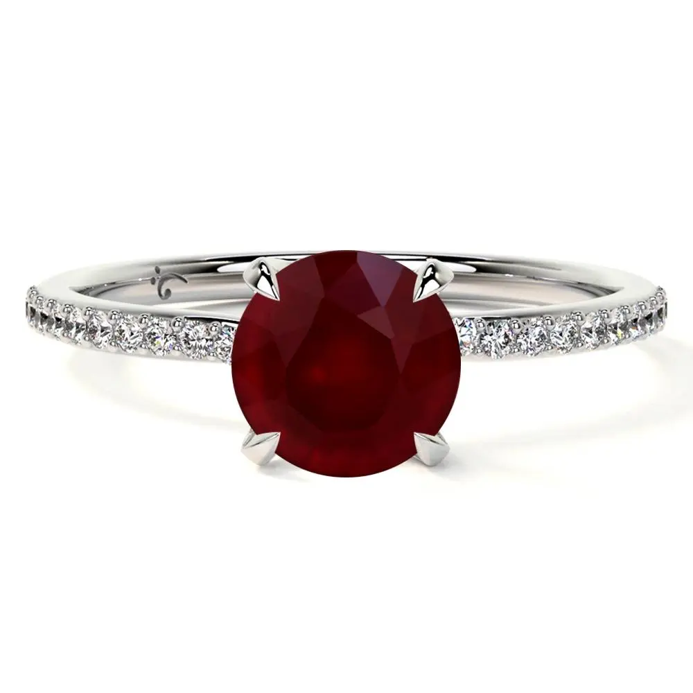 Natural Round Shape Ruby Prong Set Ring With Round Diamonds (1.34cttw)-RRB682-6X6-AA