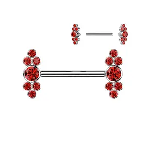 Titanium Internally Threaded Red CZ Cluster Ends Nipple Barbell