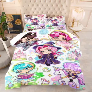 K-Pop Cartoon Anime Idol Comforter Set, 1 Quilt and 1-2 Coreless Pillowcases, Virtual Boy Band Fairy Tale Magic Castle Theme, Comfortable Fabric, Dreamy Fairy Tale Style Bedroom Decor, Gift for Fans