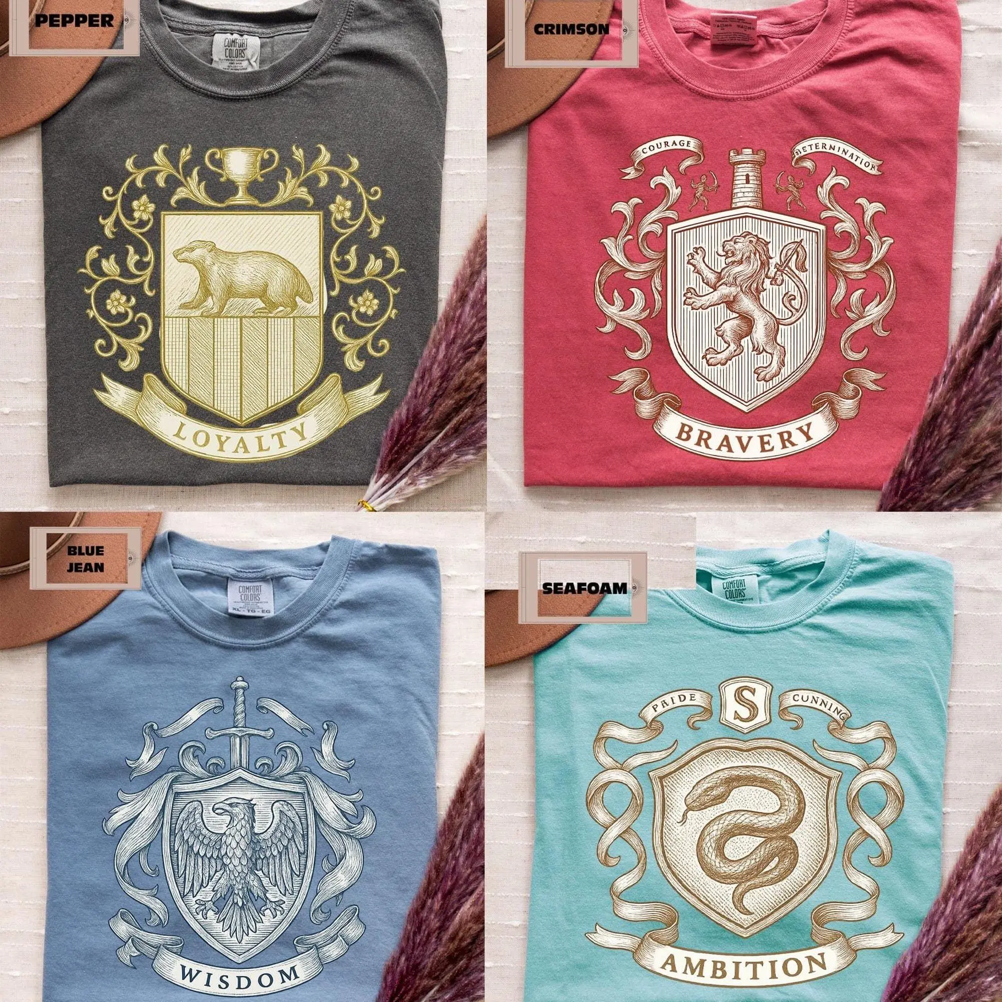 Comfort Colors Wizard House Shirt Set, Magic School House Crest Tee, Wizard School Youth Shirts, Universal Vacation Family Matching T-Shirt