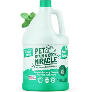 Pet Stain  Odor Miracle - Enzyme Cleaner for     Pee - Surface Deodorizer for Pet  Odors - Upholstery Cleaner - Carpet Deodorizer (128 Fl Oz, Spring Mint Scent)