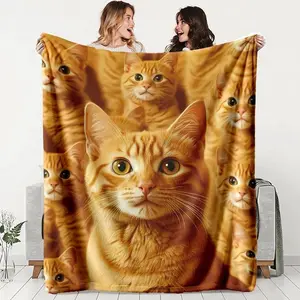 Cute Cat Flannel Couple Blanket Soft Funny Throw Blanket Cozy Lightweight Plush Portable Cover Blanket For Sofa,Warm Gift For Birthday,Christmas,Multiple Blankets