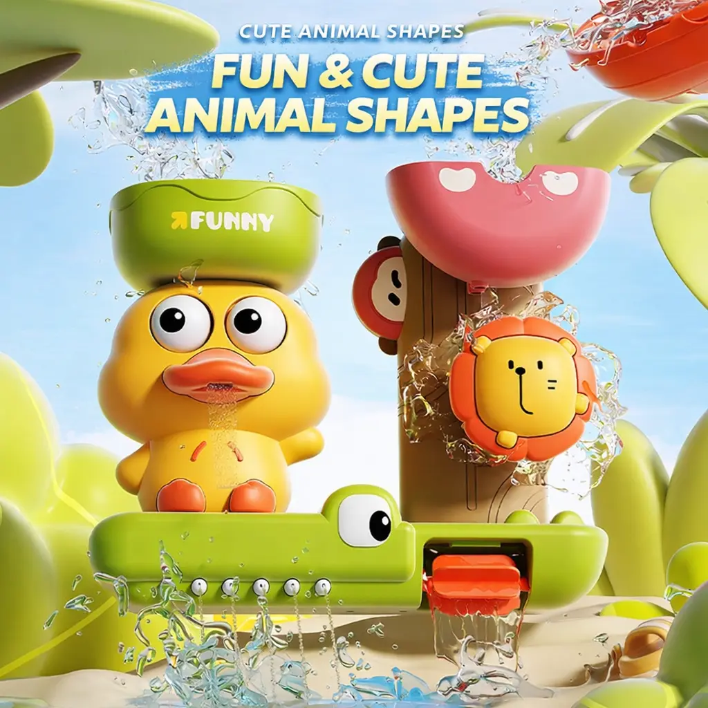 Baby Bath Toy Waterfall Station - Spinning Lion & Duck Water Wheel Bathtub Toy | Interactive Sensory Shower Gift for Toddlers 1-3 Year Old Cute Bath Time