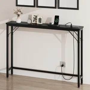[FLASH SALE] Garvee 5.9" Narrow Console Table with Outlets, Skinny Behind Couch Table For Living Room, Slim Sofa Table with Metal & MDF, Industrial Hallway Table for Entryway, Foyer-Rustic Brown