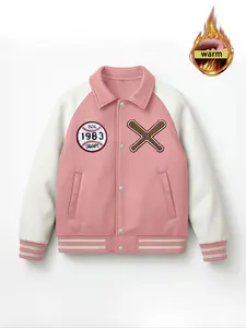 Men's Vintage American Baseball Embroidered Fleece Jacket, Colorblock Streetwear Hoodie, Unisex Fall Winter Warm Coat