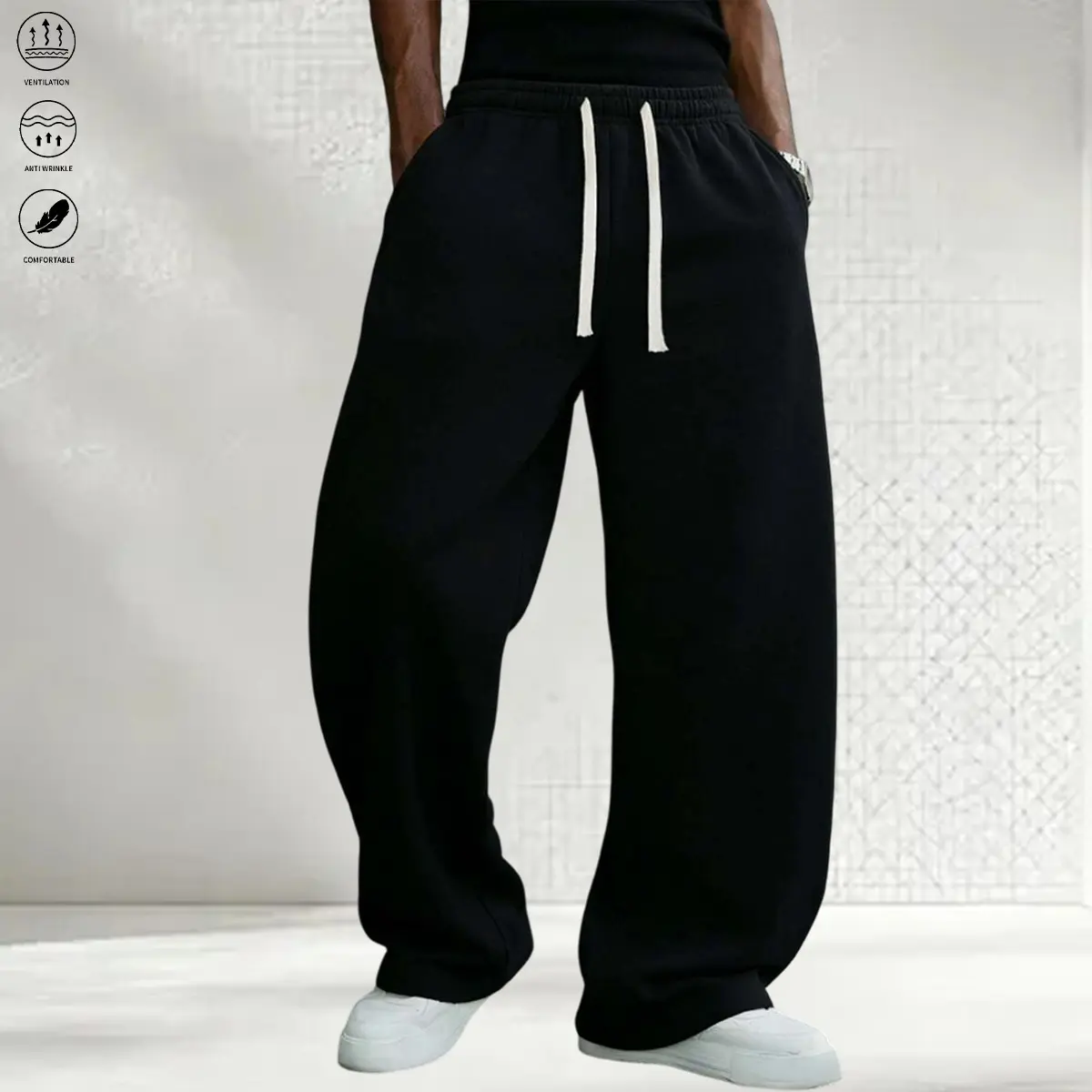 Men’s athletic pants, regular fit, solid color, autumn and winter casual long pants with pockets, everyday men’s pants, loose-fit men’s long pants