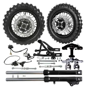 2.50-10 Front Wheel and 3.00-10 Rear Wheel with Swing Arm Swingarm Brake Caliper Assembly 520mm Front Fork Triple Tree Clamp Axle for Pit Dirt Bike Mini Bike Offroad Motorcycle Taotao Razor Scooter