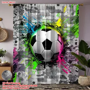2pcs Graffiti Football Curtains, 2D Print Luxury European Style, Bedroom Living Room Decor, Light Blocking Fabric, Eco-Friendly, Durable
