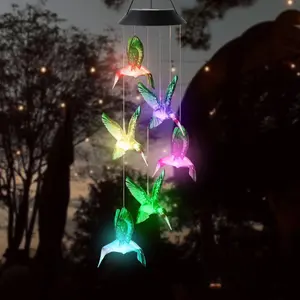 Solar Hummingbird Wind Chime with 8 LEDs - Green Waterproof Hanging Light Auto on/Off, Perfect for Garden, Patio, Terrace, Wedding & Christmas Party Decoration
