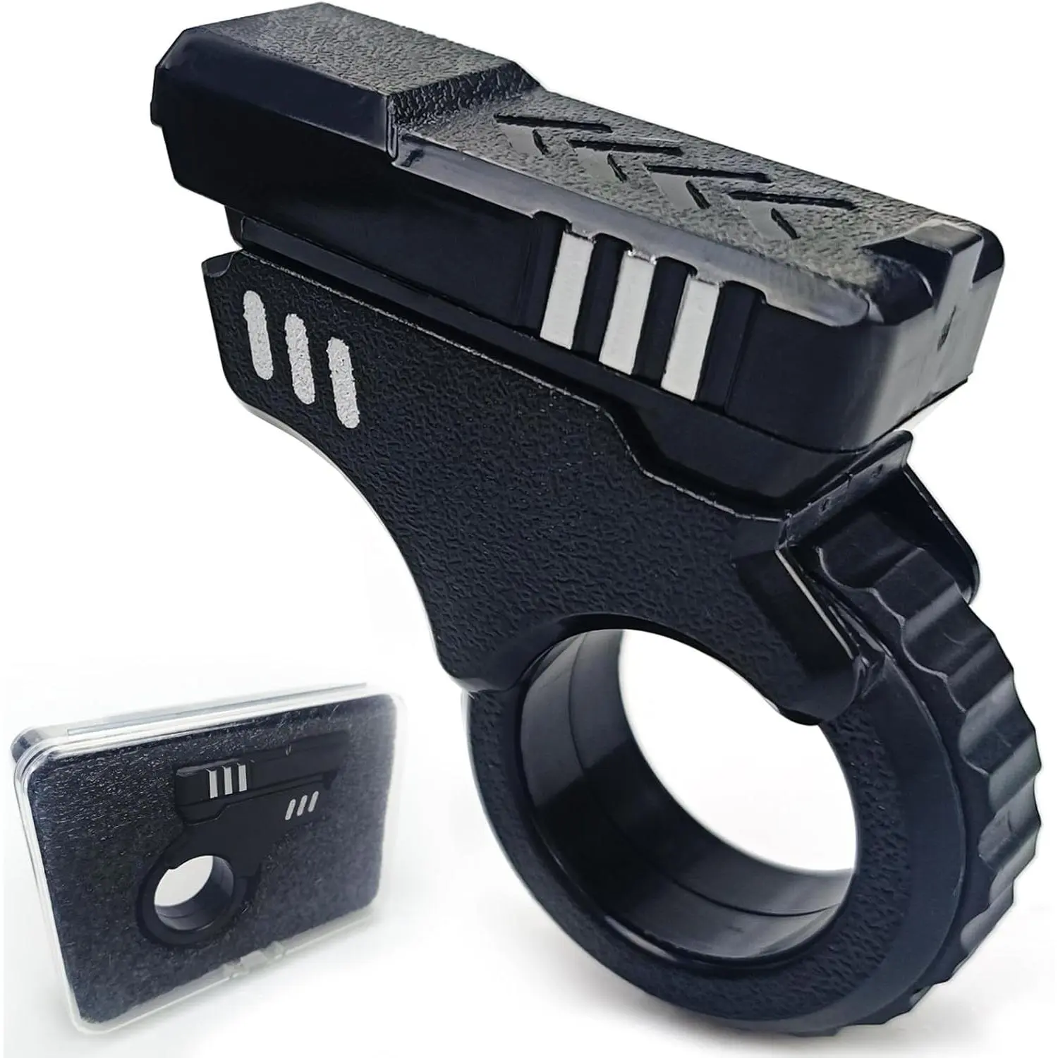 001-X Fidget Gun Fidget Toy Gun Fidget Slider, Enhanced Feel Stress Relief Relax EDC Gyro Finger Toy Fidget Ring Fingertip Textured Spinner Flip ASMR ADHD 3+ (Black Sliver)