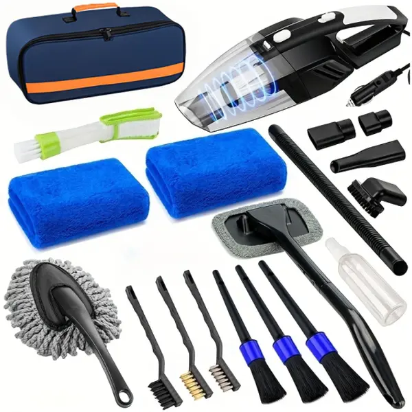 COFSODI 19pcs Car Cleaning Kit with 7500PA High Power Vacuum, Detailing Brush Set, Windshield Cleaner, Storage Bag, Complete Car Accessories for Windshield Cleaning Brush Vacuums