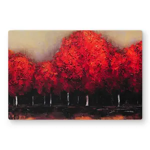 Begin Home Decor C1MP1218WG8VJZ 12 x 18 in. Red Dark Trees Wall Art - Black Contemporary Metal Print