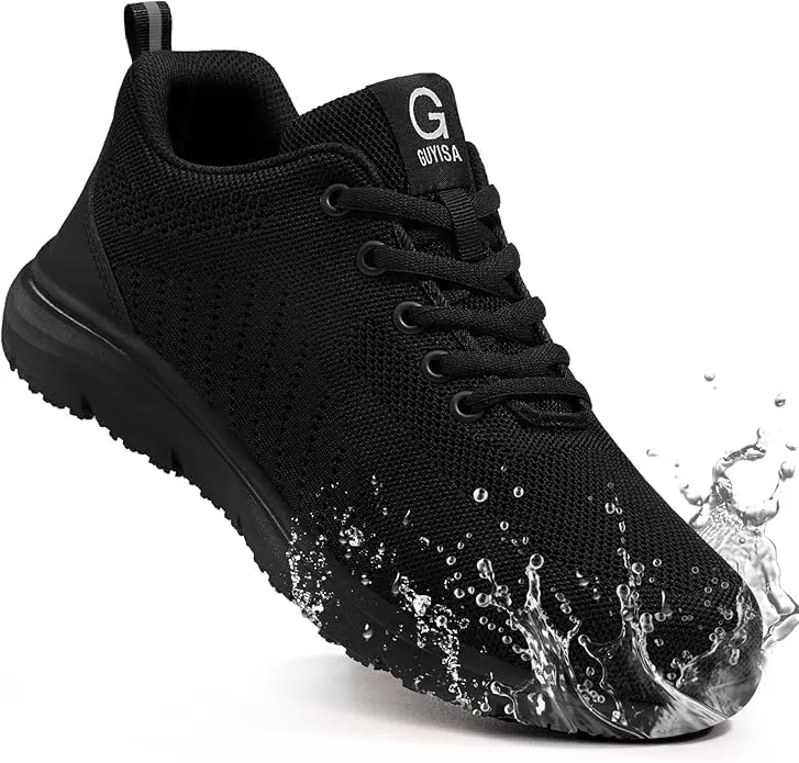 Men's Steel Toe Safety Footwear, Lightweight Work Sneakers with Puncture-Resistant Kevlar Midsole, Breathable, Cushioned for Warehouse, Factory Work (Black)