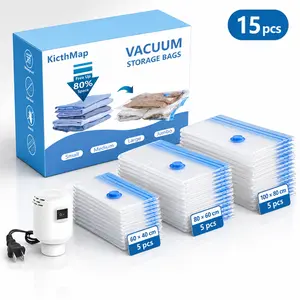 Vacuum Seal Bags for Clothing Travel & Home Storage, Travel Vacuum Bags with Electric Pump,Space Saver for Blankets, Comforters, Pillows, Clothes,15 Combo