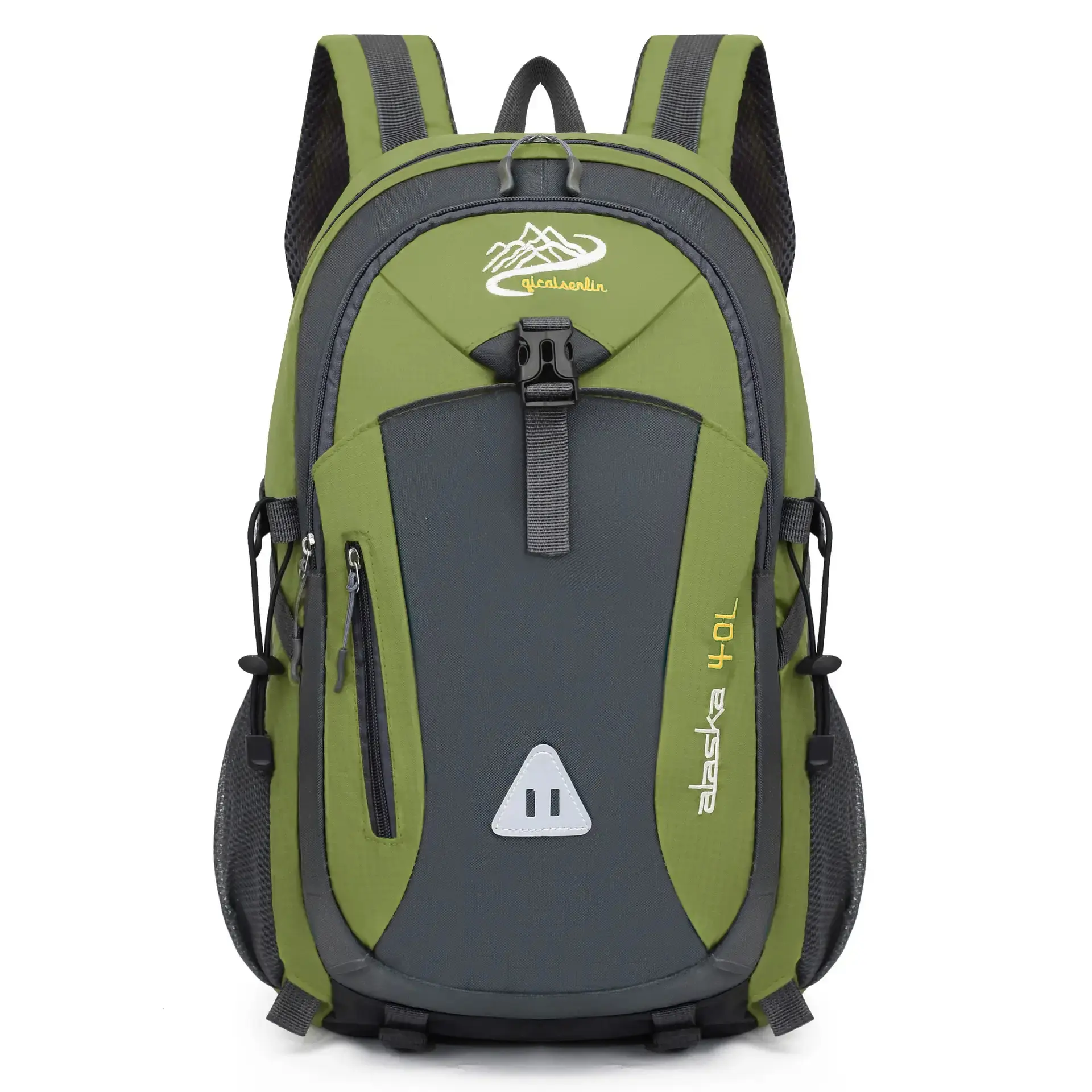 Hiking Trekking Rucksack, 40L High-Capacity Durable Nylon Backpacks, Portable Pack in Green and Gray for Outdoors Travel and Adventures