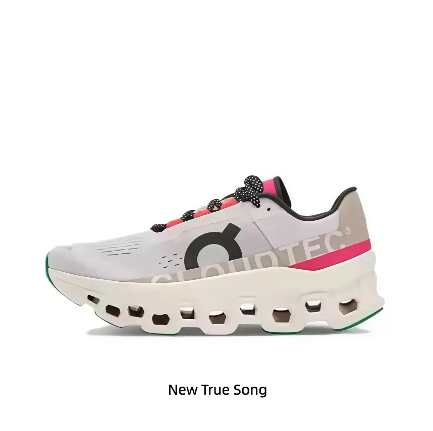 Cute white hot pink color block hollow segmented cushion running sneakers perforated breathable mesh lightweight jogging trainers bright pink side strip and tongue detail non slip thick outsole for gym marathon daily walking outdoor travel