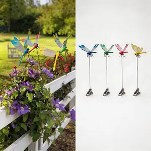 Outdoor 3D Metal Dragonfly/ PVC Glowing Butterfly Garden Decor, Realistic Simulated Dragonfly Decoration, Bird & Fly Repellent Yard Ornament, Fishing Rod Clip Patio Lawn Decor