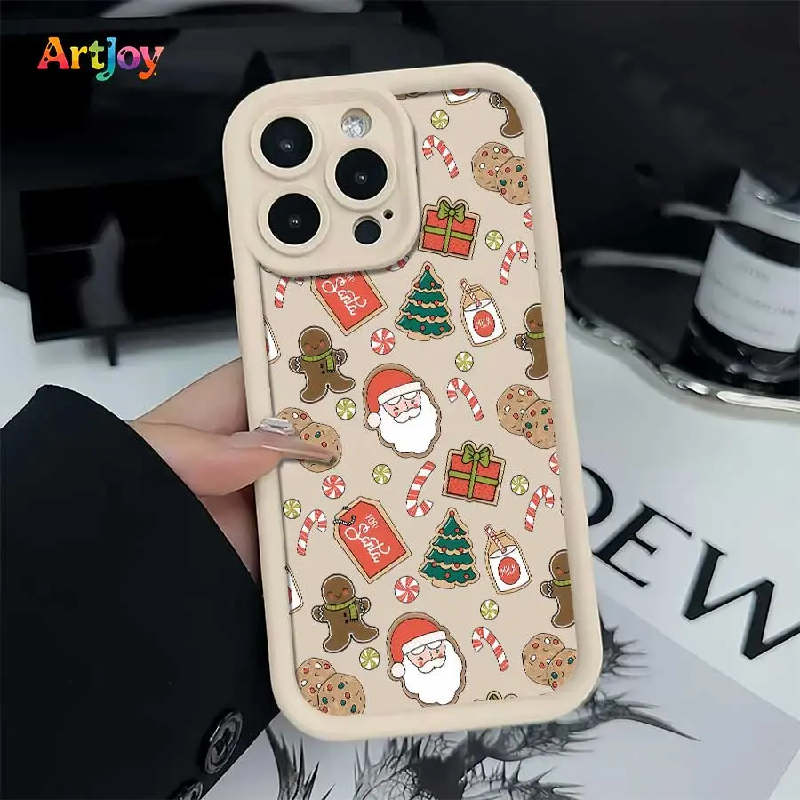 Shockproof Smartphone Case - Handheld Cellphone Protection for iPhone 17 Pro Max,16,16 Plus,15,14,13,12 Devices, Warm Festive Eye-Catching Case With All-Over Santa & Gingerbread Man Minimal Christmas Illustration, Ideal Holiday Gift, Casing
