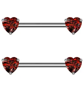 Red Heart CZ Threadless Titanium Nipple Barbell
