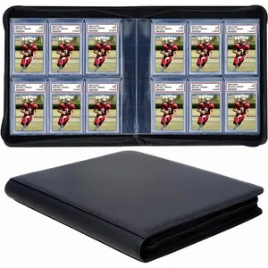60 Pockets Graded Card Binder, Toploading PSA Slab Holder Album, PU Leather Graded Card Storage Binder, Premium 6 Pocket PSA Card Binder Album with Sleeves (Black)