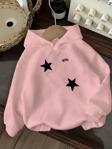 250g Women's Casual Fashion Hoodie with Star Letter Print, Comfortable Fitted Pullover for Fall and Winter, Durable Material with Drawstring Design