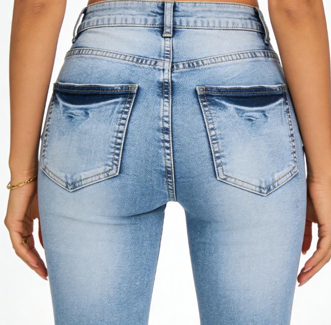 Flare Jeans for Women High Waisted Stretch Bell Bottoms with Ripped Knee Holes Classic 5-Pocket Design Comfortable Denim for Various Occasions - Flared