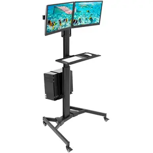 Mount-It! Mobile Dual Monitor Workstation on Wheels, Adjustable Rolling Computer Desk with CPU Holder, Fits 13–32 Inch Monitors, Height Adjustable Cart