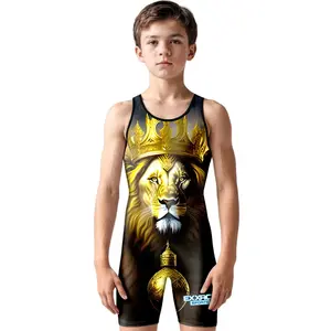 Exxact Sports Sublimated Wrestling Singlet for MMA, Powerlifting Singlet Youth Wrestling Singlet Men for Training (Lion)