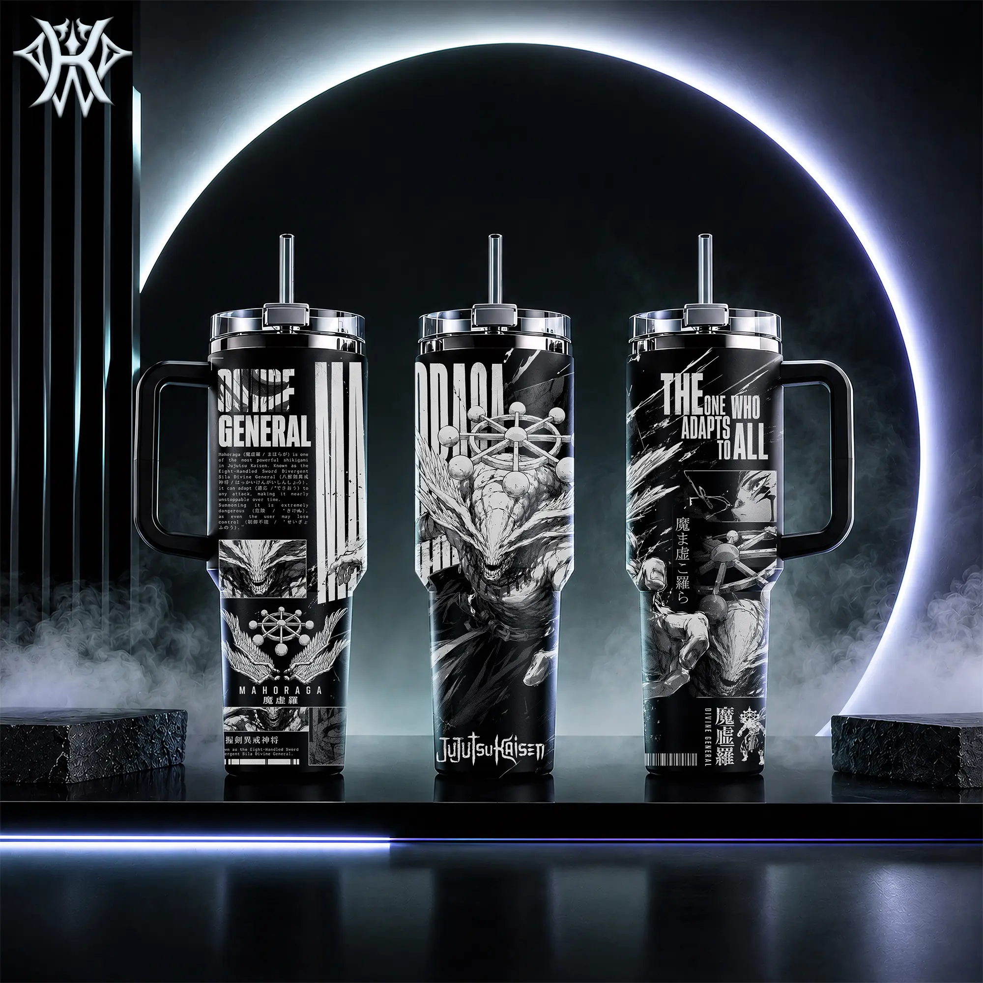 Jujutsu Kaisen JJK Mahoraga Tumbler 20oz 40oz with Handle Straw Stainless Steel Insulated Travel Mug The One Who Adapts Manga Panel Design Anime Merch Gift for Fans Otaku Aesthetic Coffee Cup Bottle