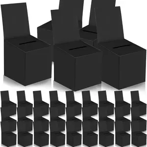 30 Pack 6 x 6 x 6 Inch Black Cardboard Raffle Ballot Suggestion Box with Slot, Removable Header for Collecting Tickets Business Cards for Voting Contest