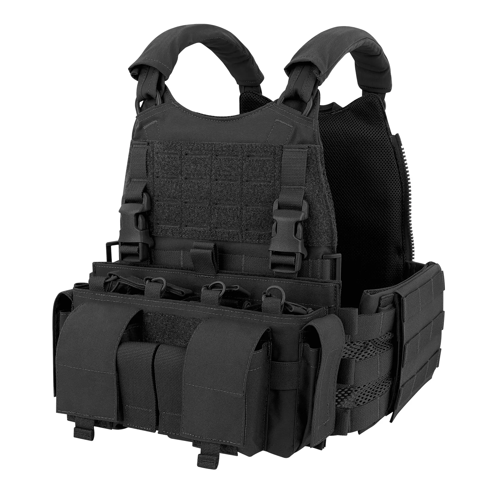 KRYDEX SCARAB Men's Tactical Plate Carrier, Heavy Duty 500D Nylon Adjustable Load Bearing Vest with MOLLE System and 5.56/9mm Mag Pouch Placard, Gear, Cb